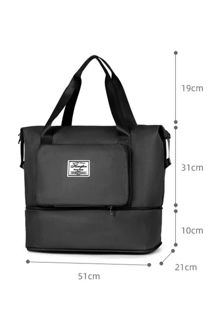 Expandable Waterproof Shoulder Bag With Luggage Attachement Black
