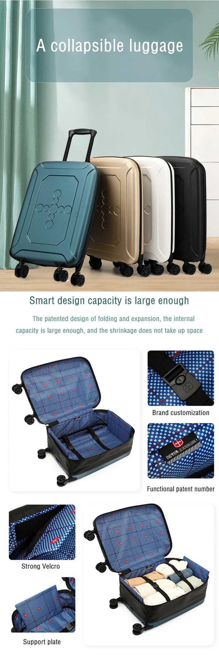 20 Inch Foldable Luggage Bag 4 Wheels Black LatestGadget